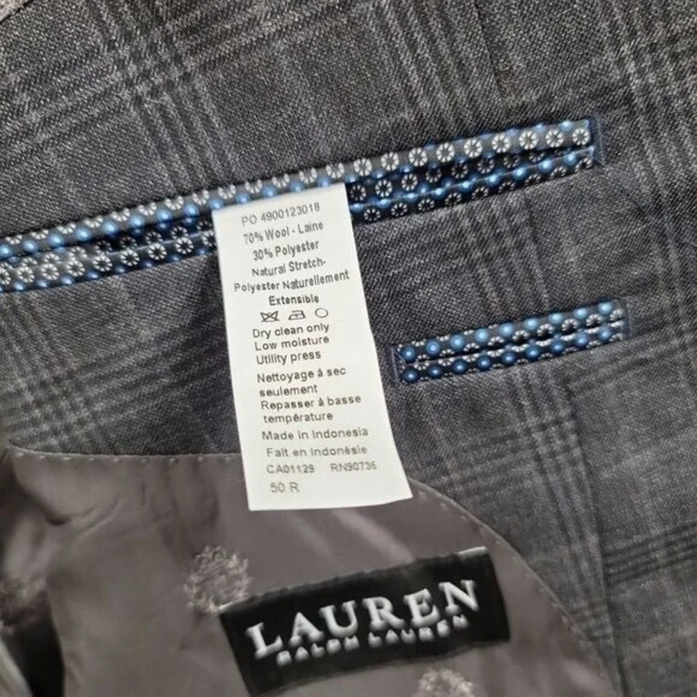 LRL Ralph Lauren Sport Coat Mens 50R Charcoal Plaid Classic‎ Blazer $295 NEW